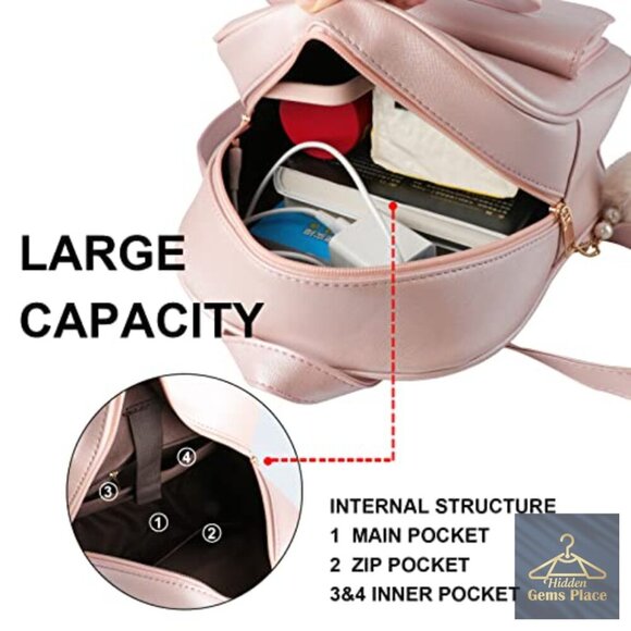 Mini PU Leather Backpack Purse Set - 3-Piece Fashion Daypack with Bowknot main image 4